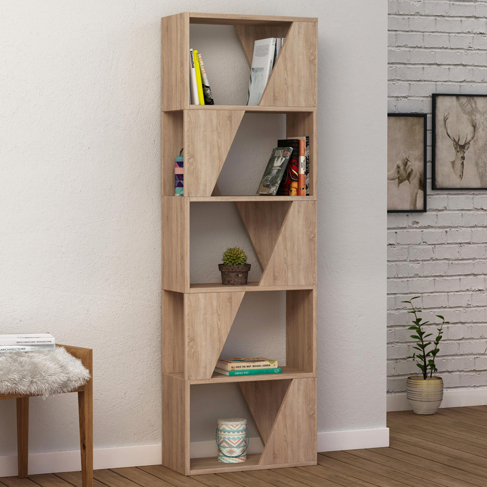 Decortie Frame 5 Shelf Oak Bookcase Image 1