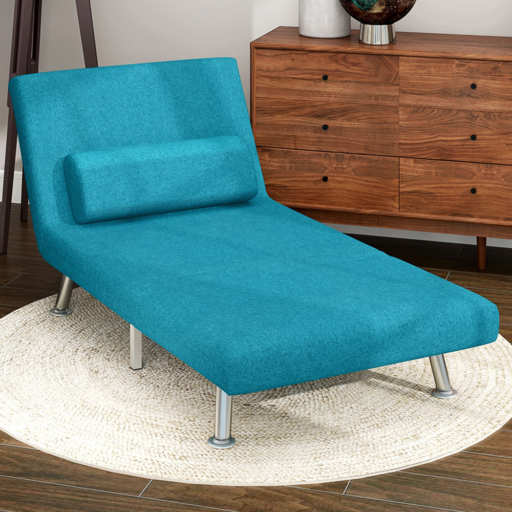 HOMCOM Single Dark Blue Linen Chair Bed with Adjustable Backrest Image 1