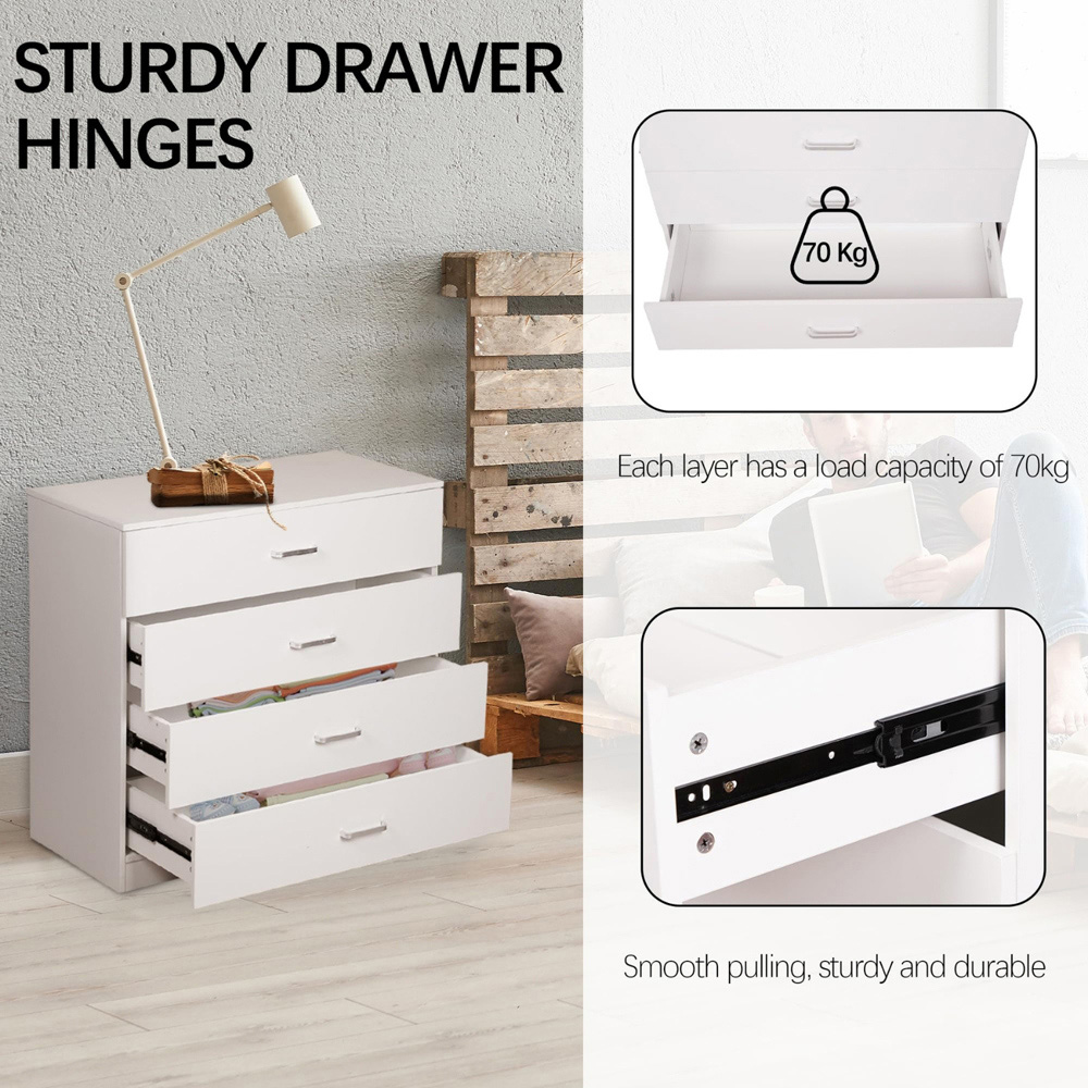 Alivio 4 Drawer White Bedside Storage Cabinet Image 8