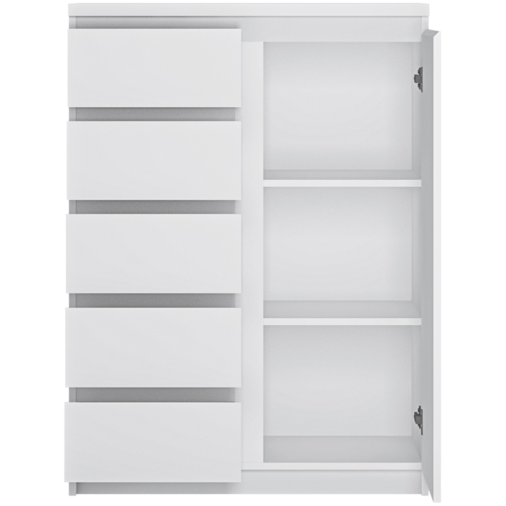 Florence Fribo Single Door 5 Drawer White Cabinet Image 3