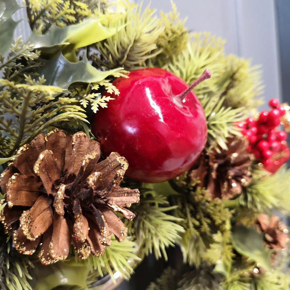 Premier Green Christmas Wreath with Pinecones Apples and Red Berries 45cm Image 6
