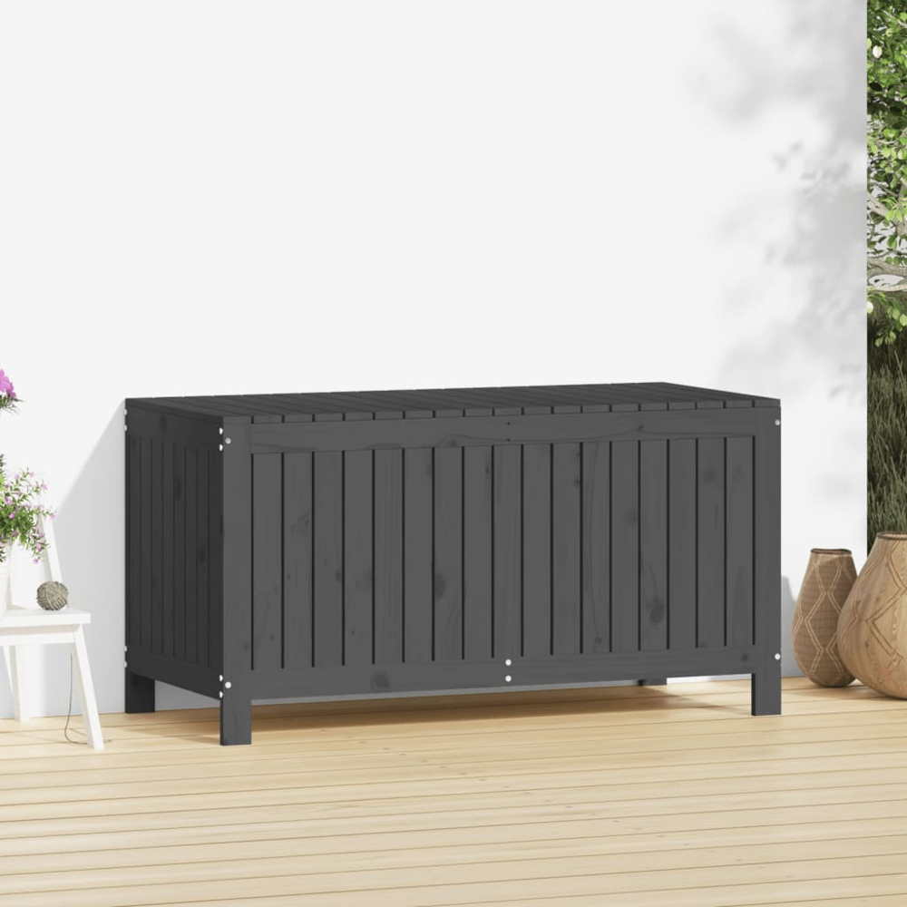 vidaXL 64 x 121 x 55cm Grey Pine Wood Garden Storage Box Image 2
