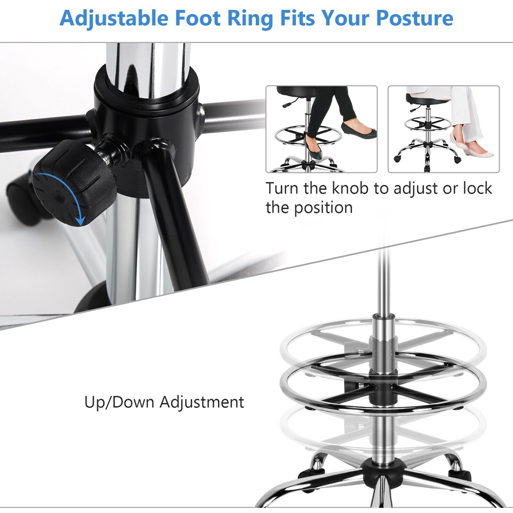 Costway Ergonomic Drafting Chair with Backrest and Adjustable Footrest Image 7