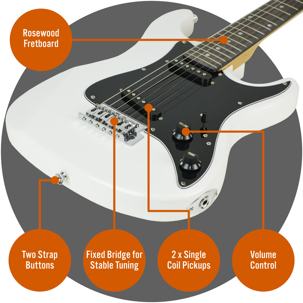 3rd Avenue White 3/4 Size Electric Guitar Set Image 4