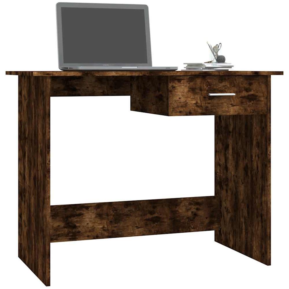 vidaXL Single Drawer Computer Desk Smoked Oak Image 3