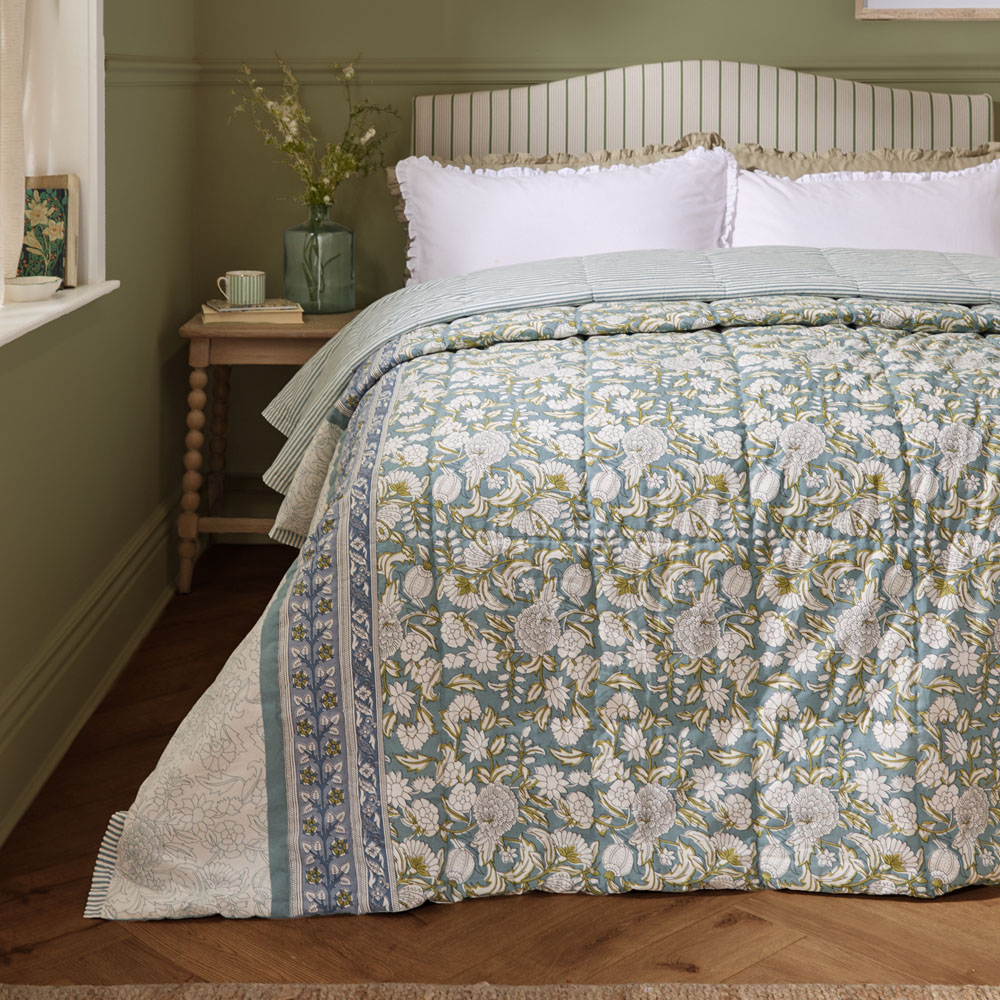 Wylder Anabelle Blue Nature Cotton Reversible Bedspread 240 x 260cm Image 2