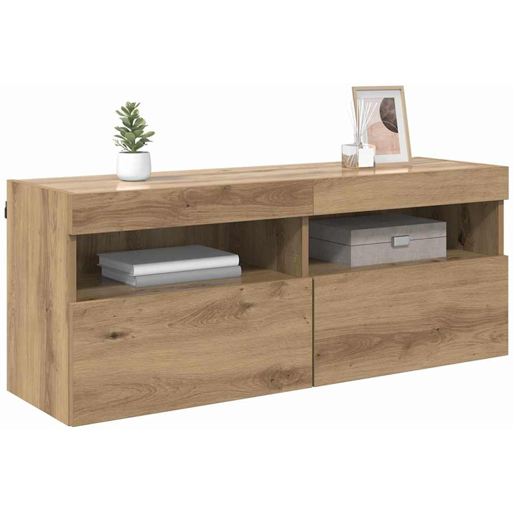 vidaXL 2 Door 2 Shelf Artisan Oak Wall Mounted Wide TV Cabinet with LED Light Image 3