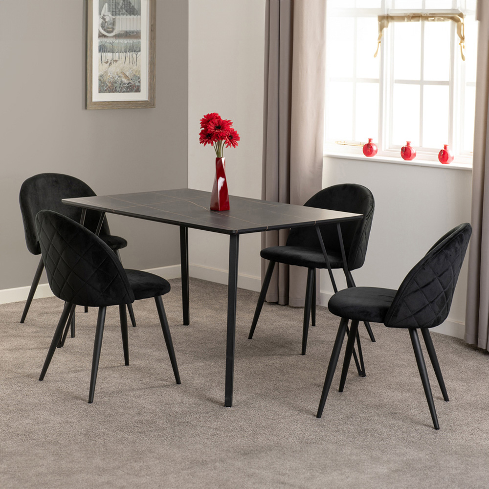 Seconique Marlow 4 Seater Dining Set Black Marble and Velvet Image 1
