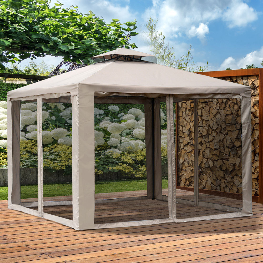 3x3m Gazebo 2-tier Taupe Image 1