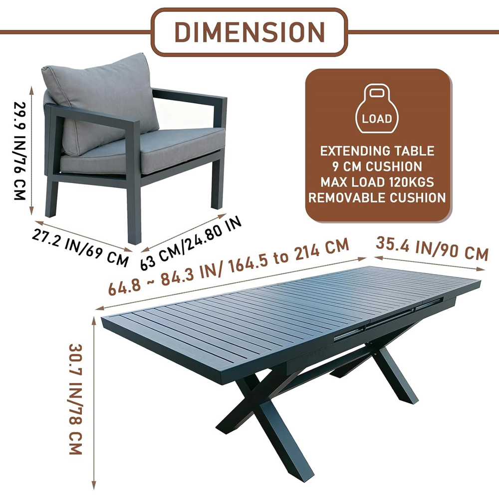 Furniture One 8 Seater Grey Aluminium Extendable Garden Dining Set Image 6
