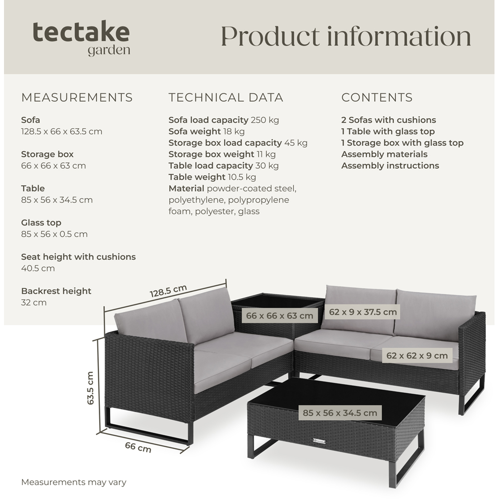tectake Ostuni 4 Seater Black Rattan Garden Lounge Set with Storage Box Image 9