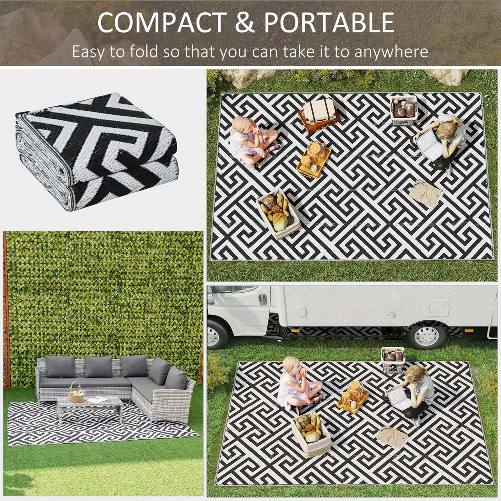 Outsunny Black and White Reversible Outdoor Rug 182 x 274cm Image 4