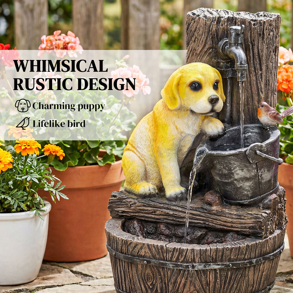 Outsunny Puppy and Bird Rustic Resin LED Garden Water Feature Image 8