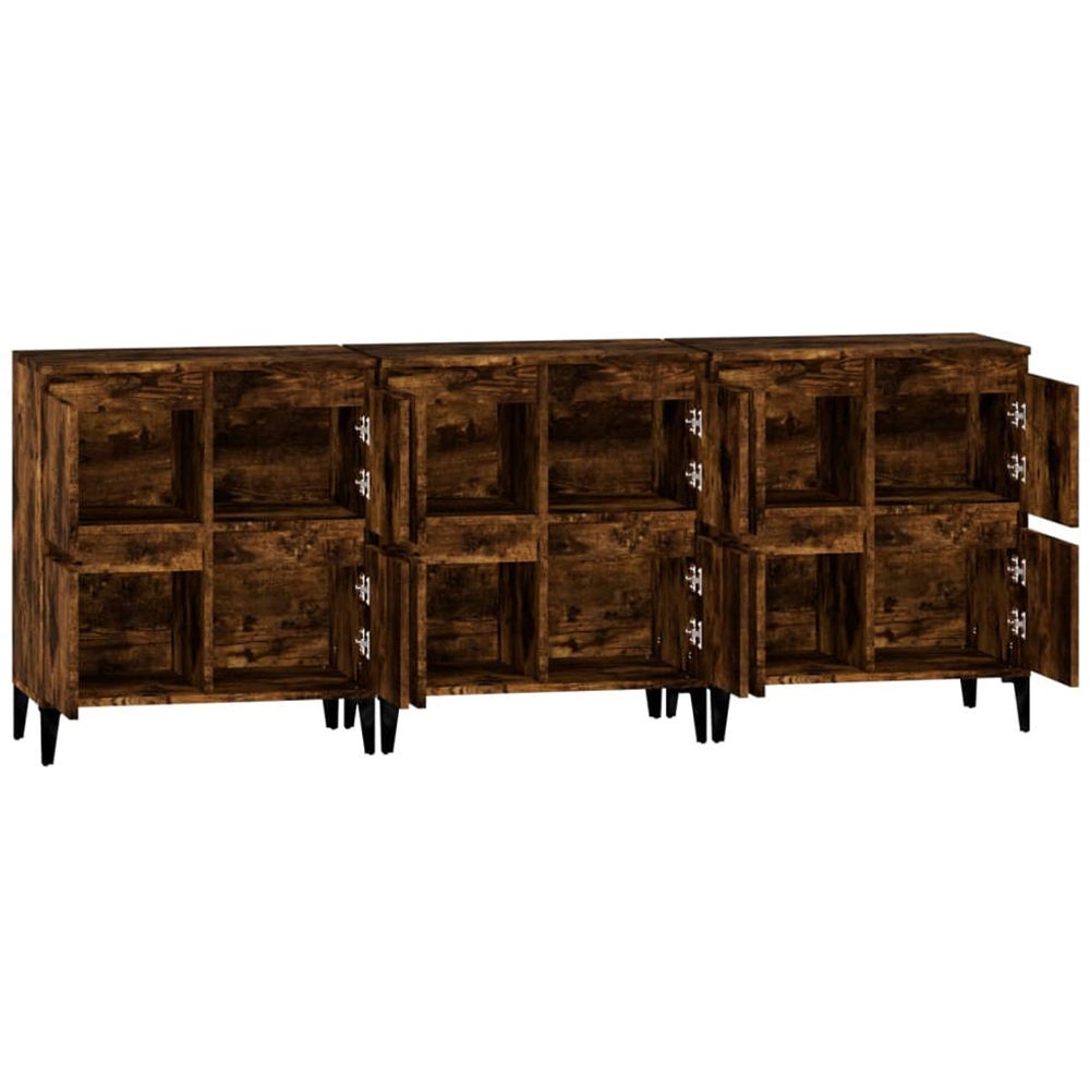 vidaXL 4 Door Smoked Oak Square Sideboard Set of 3 Image 7