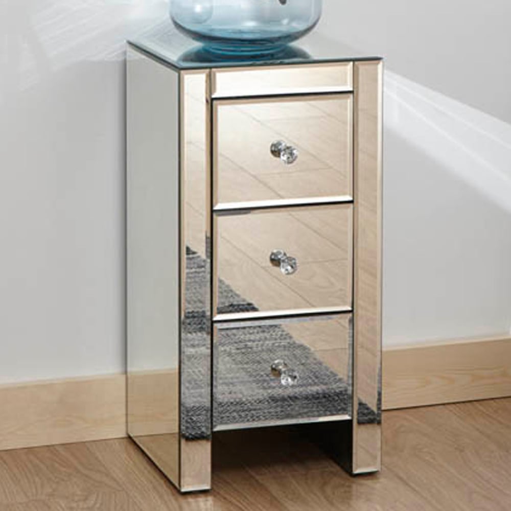 GFW Mirrored 3 Drawer Clear Slim Chest of Drawers Image 1