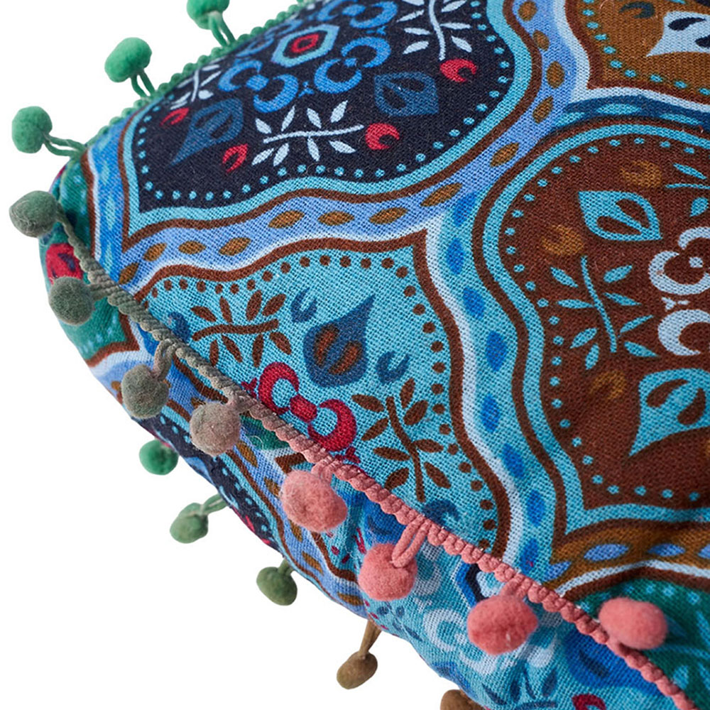 Living and Home Blue Turkish Style Square Seat Cushion with Pom Pom Trim 40 x 40cm Image 5