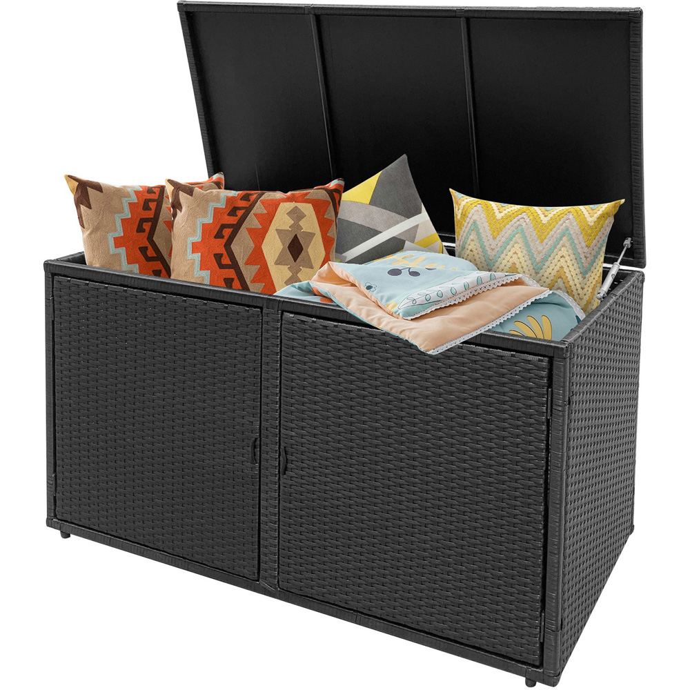 Costway 2 Door 330L Black PE Wicker Storage Box with Lid Image 1