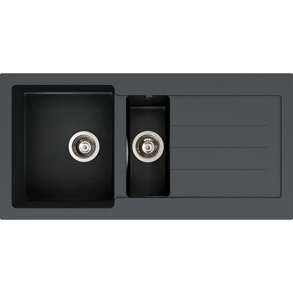 wilko Xcite Black Granite 1.5 Bowl Inset Kitchen Sink 1000mm Image 1