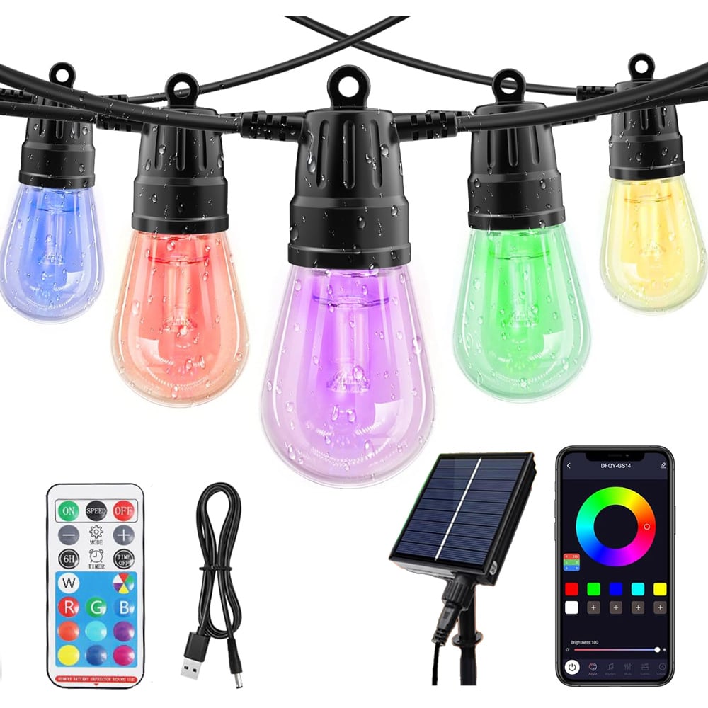 ExtraStar 15 RGB LED Smart Garden Solar String Light Festoon Light with Remote Control Image 2