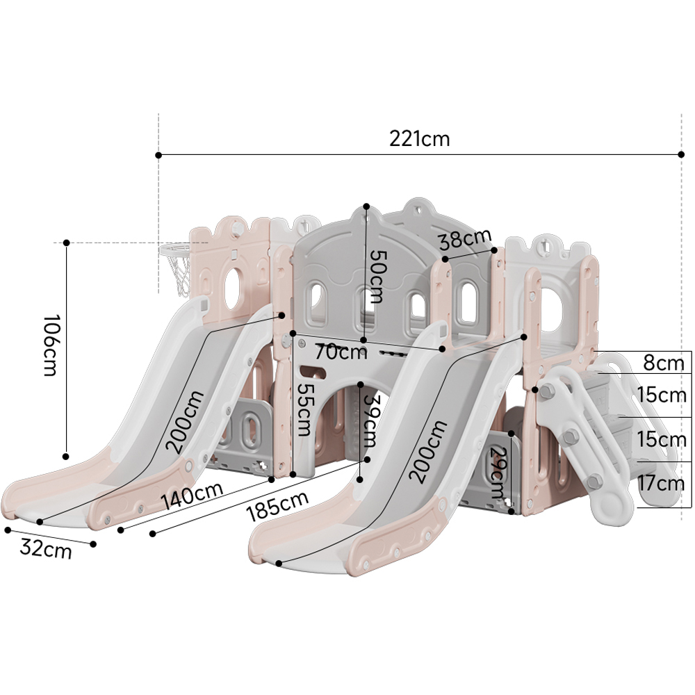 Living and Home Toddlers Pink and White Playset with 2 Slide and Basketball Hoop Image 9