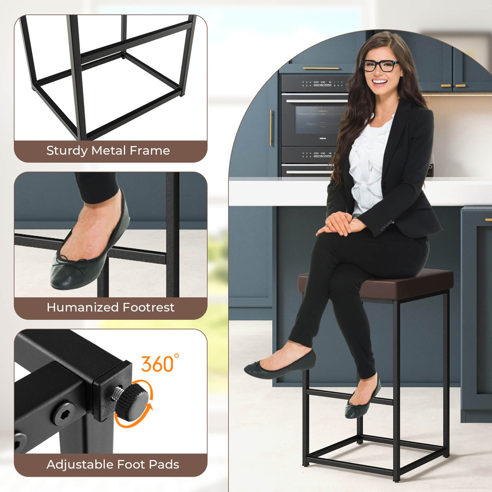 Costway Brown PU Leather Bar Stool Set of 2 Image 5