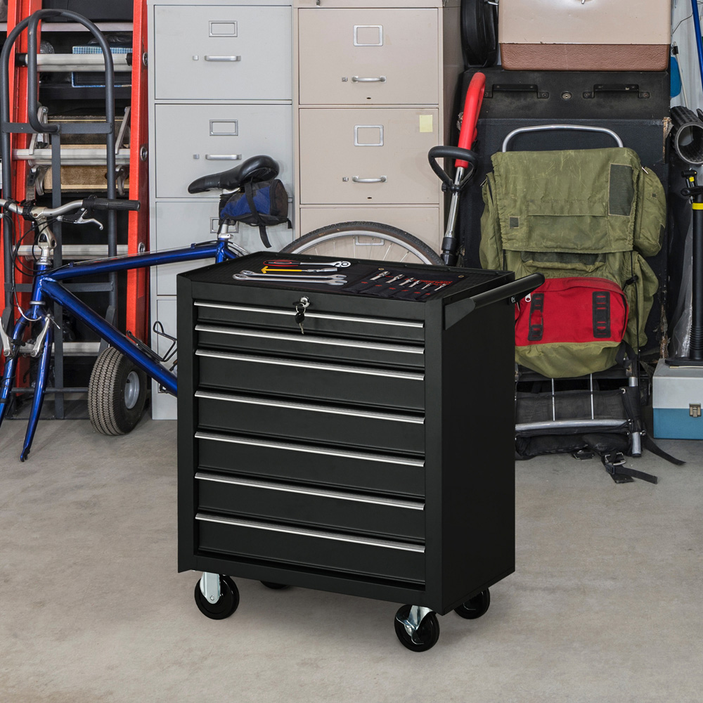 DURHAND 7 Drawer Black Tool Chest of Drawers with Wheels Image 4