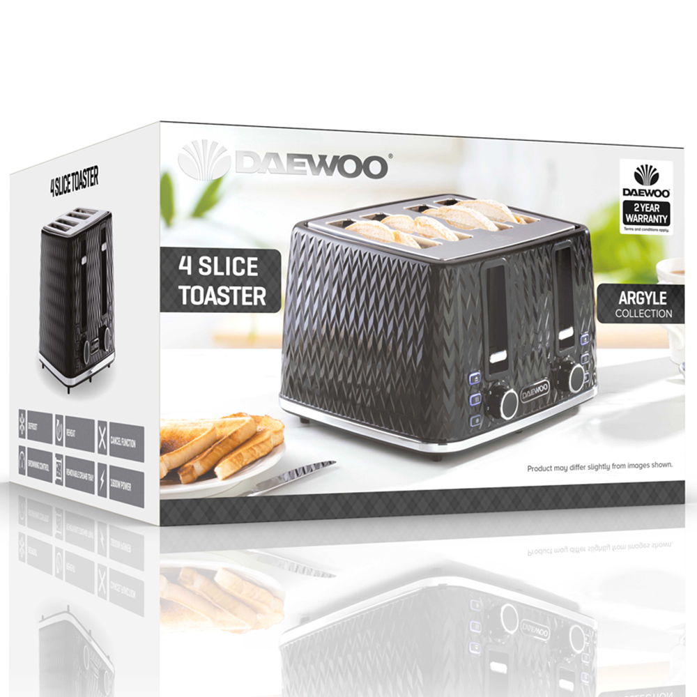 Daewoo Argyle Black 4 Slice Patterned Toaster Image 5