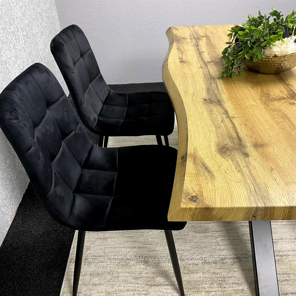 Kosy Koala 4 Seater Wood and Velvet Dining Table Set with Bench Black and Grey Image 2