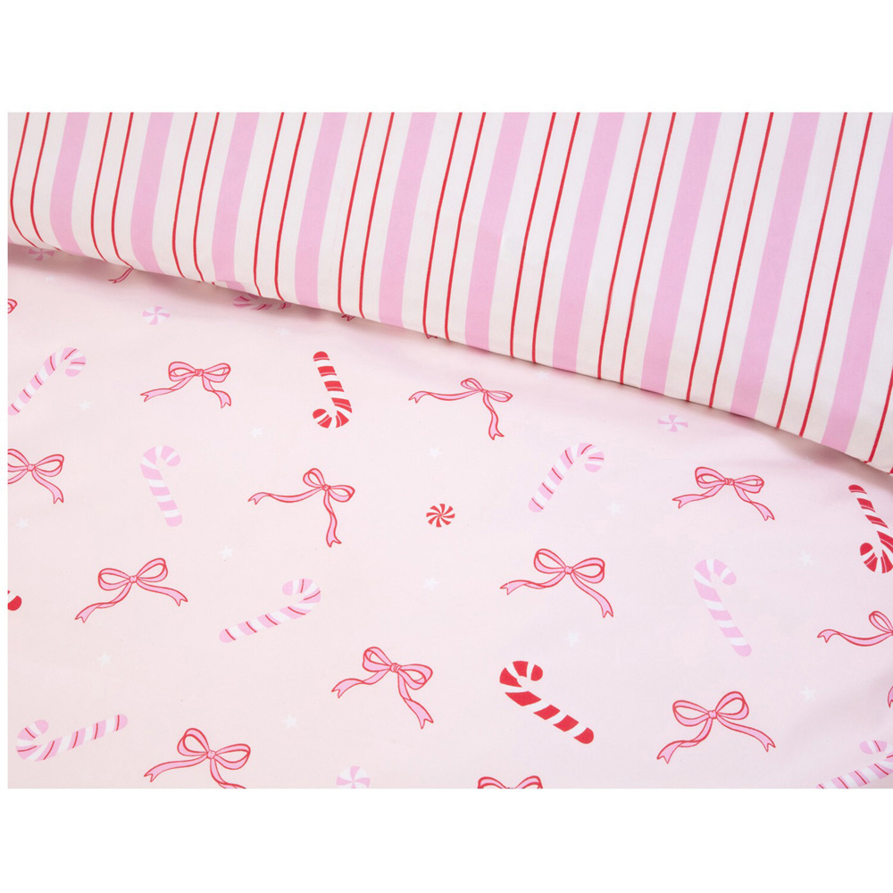 Bow Candy Canes Bedding Set Pink Single Image 3