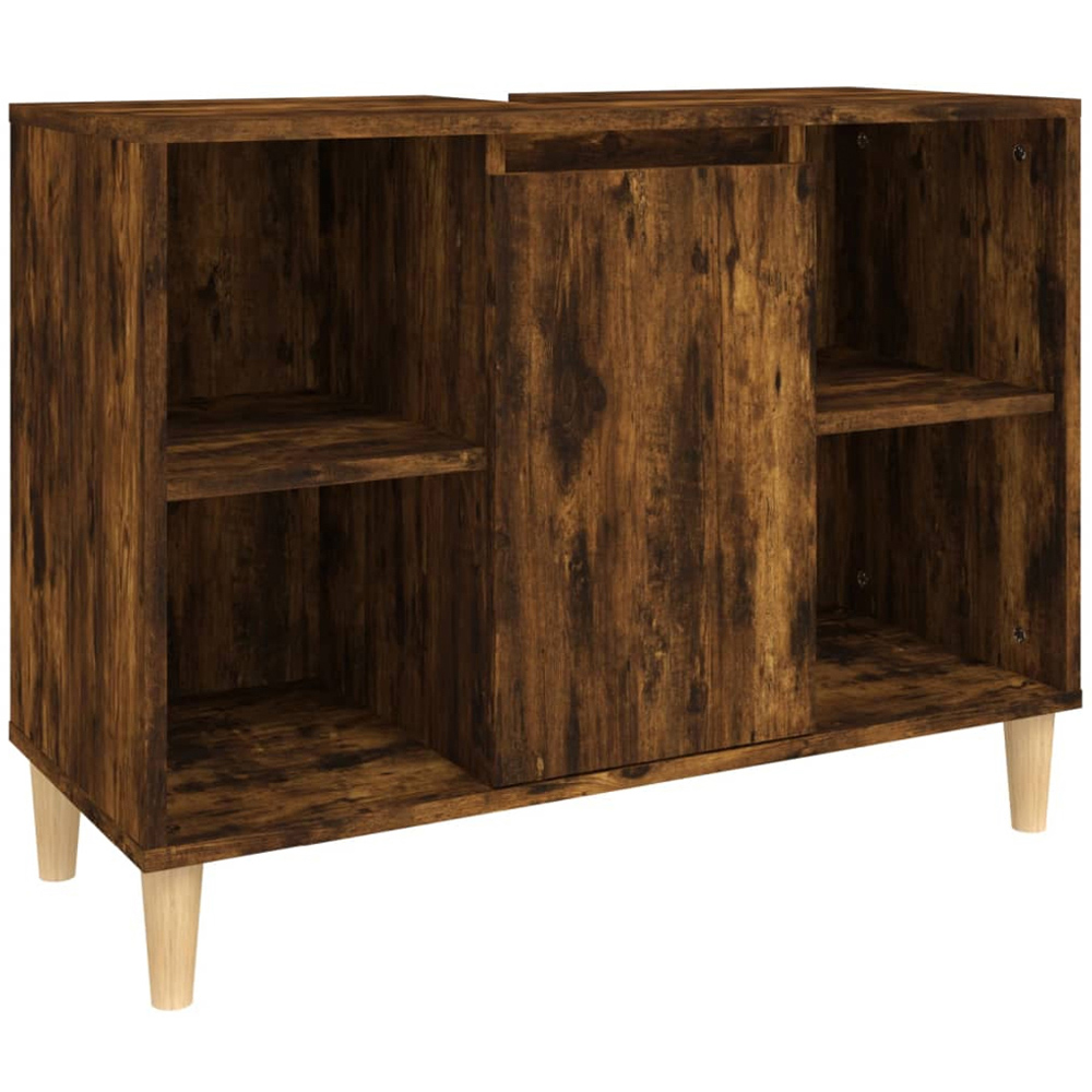 vidaXL Single Door 4 Open Shelf Smoked Oak Bathroom Sink Cabinet Image 2