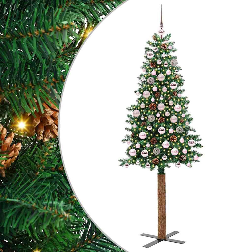 vidaXL Green Artificial Christmas Tree with Pinecones LEDs Pink Decoration Ornaments 6ft Image 2