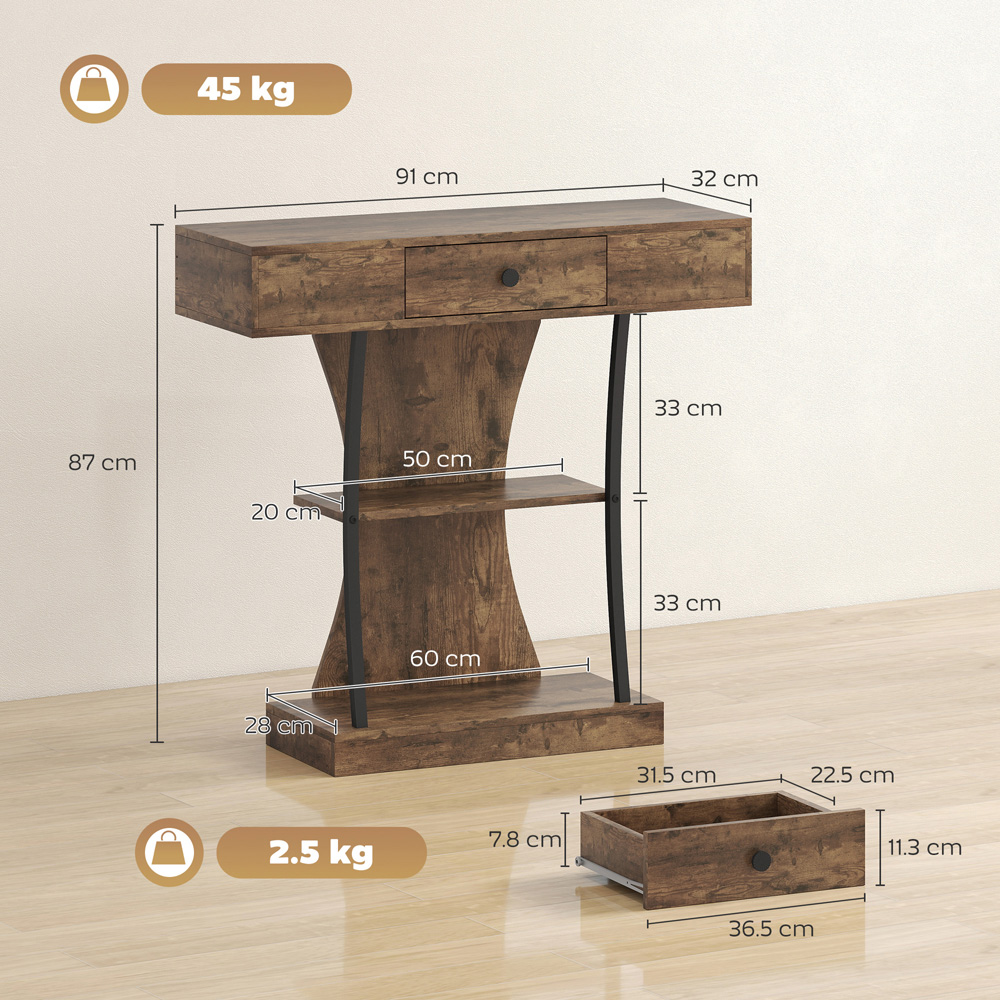 Portland Single Drawer 2 Shelf Rustic Brown Console Table Image 9