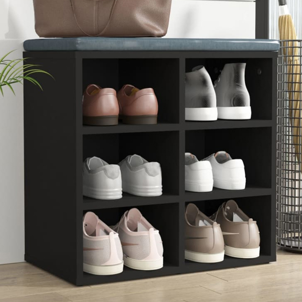 vidaXL 6 Open Shelf Black Shoe Storage Cabinet Image 1