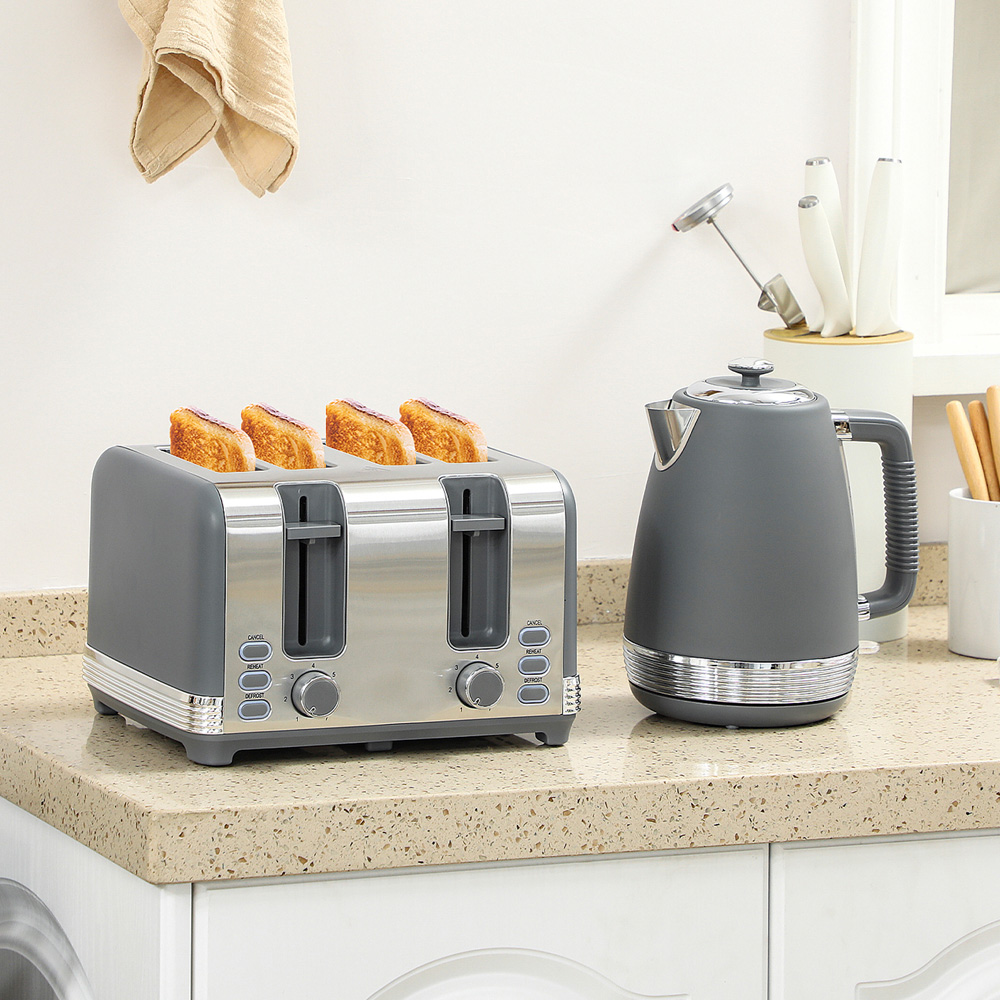 HOMCOM 800-267V70BK Grey 1.7L Quick Boil Kettle 3000W and 4 Slice Toaster Set Image 2