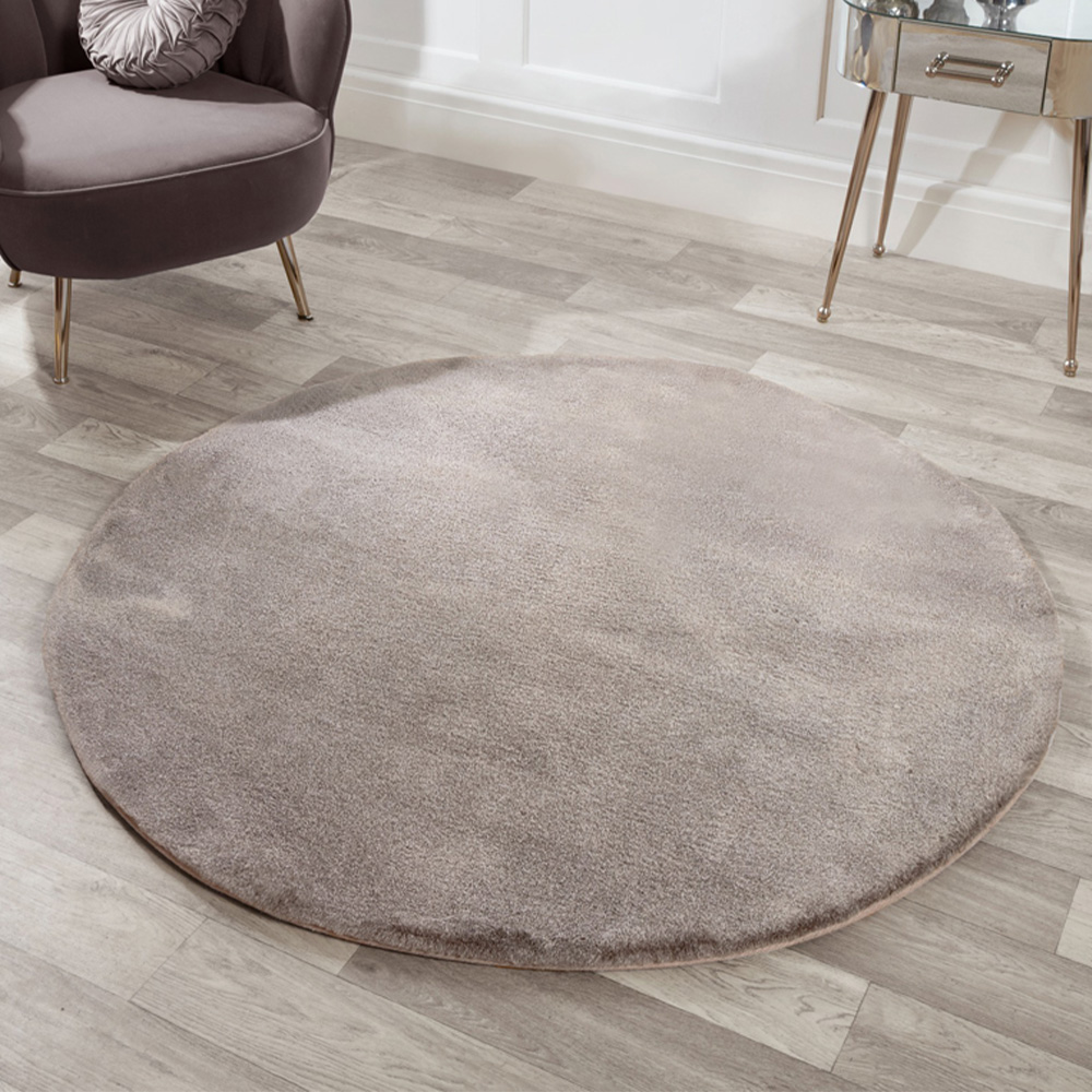 Portland HMC Tipped Luxe Fur Warm Mink Plain Rug 133 x 133cm Image 1