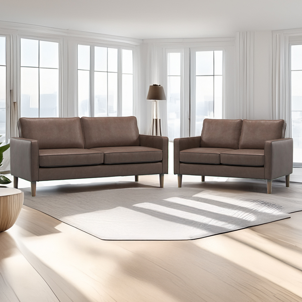 Bexhill 5 Seater Brown Faux Leather Sofa Suite Image 1