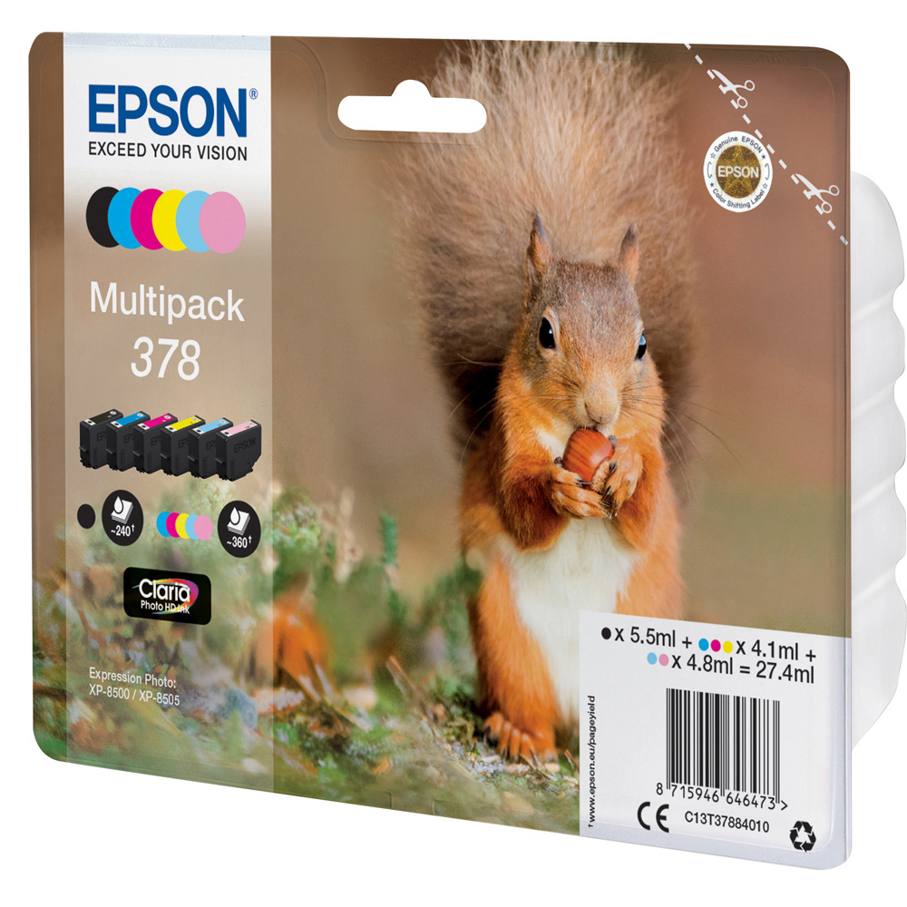 Epson 378 Squirrel Claria Photo HD Ink Cartridges 6 Pack Image