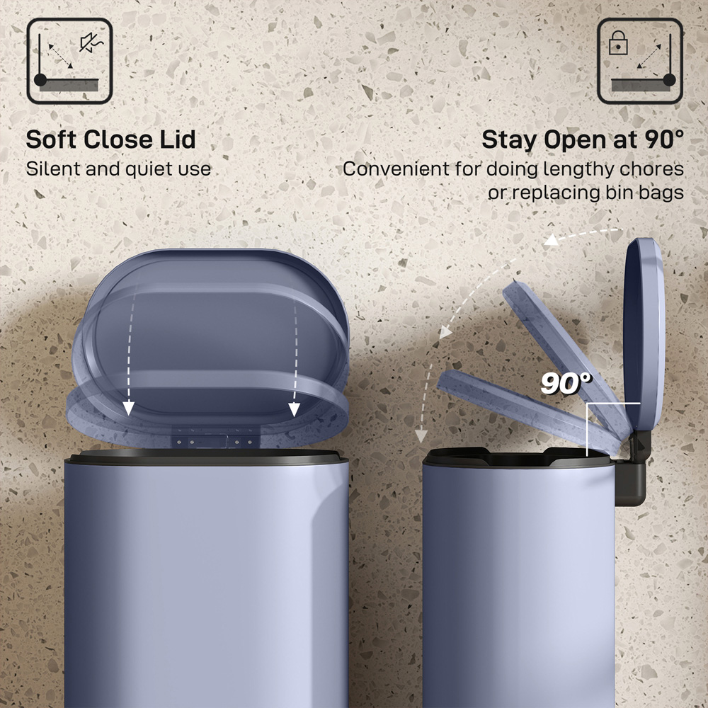 HOMCOM Grey Slim Rectangular Pedal Bin with Soft-Close Lid 30L Image 5