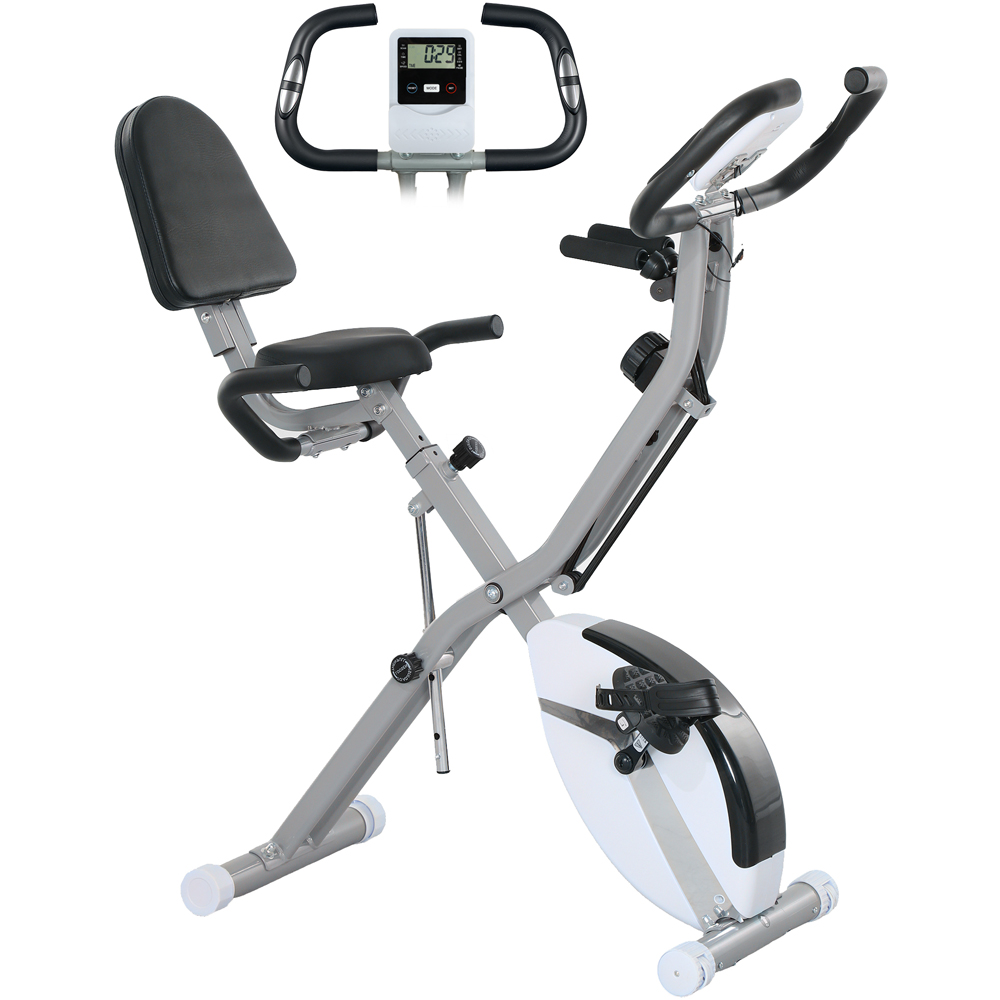 SPORTNOW White Magnetic Resistance Folding Exercise Bike with Arm Bands and Hand Pulse Sensor Image 3
