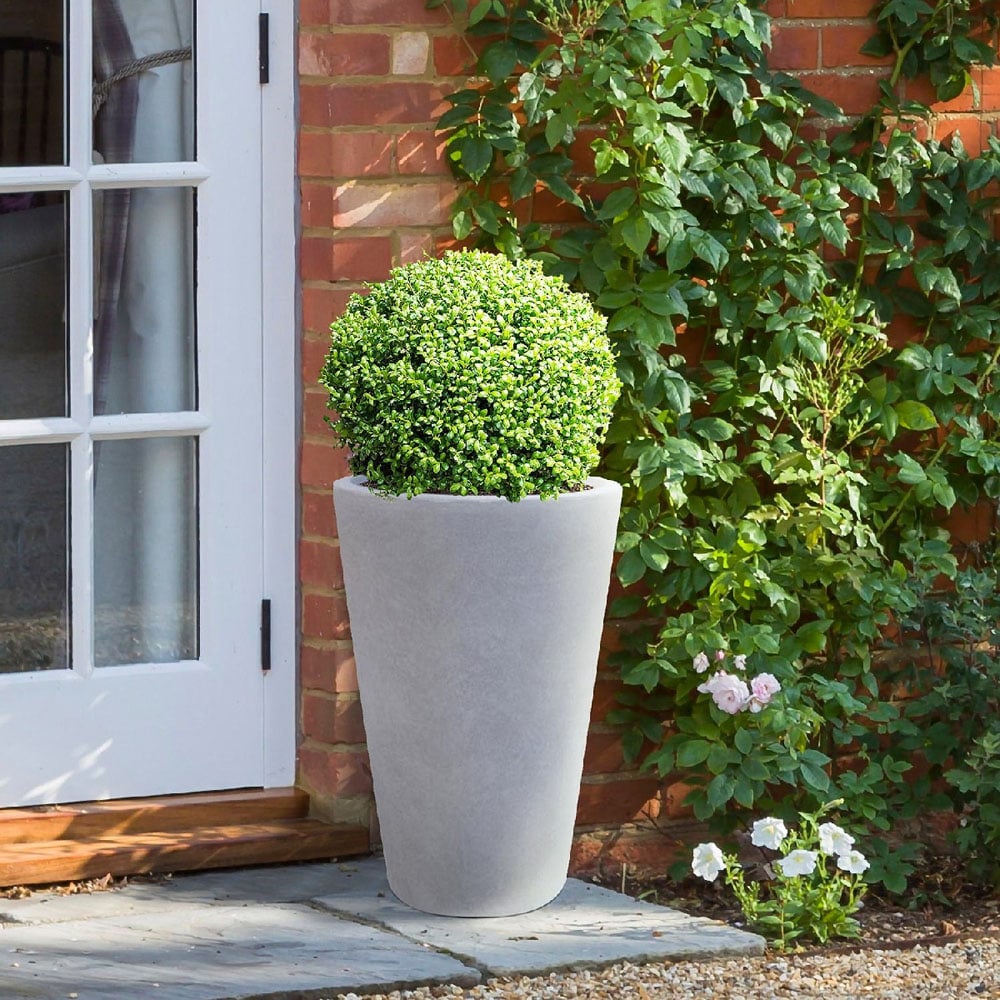wilko Stone Grey Light Concrete Fibrestone Egg Round Plant Pot 57cm Image 4