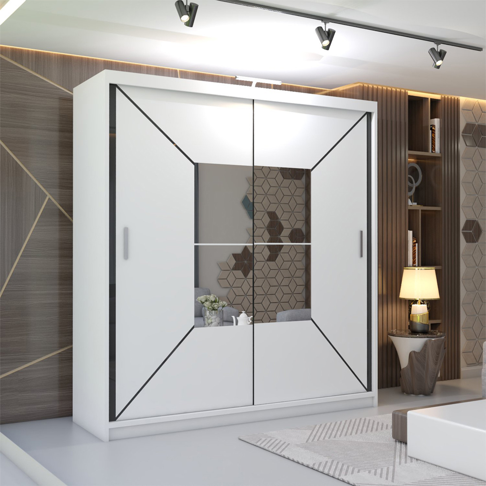 M N Furniture Nicle 2 Door White Mirrored Sliding Wardrobe 120cm Image 3