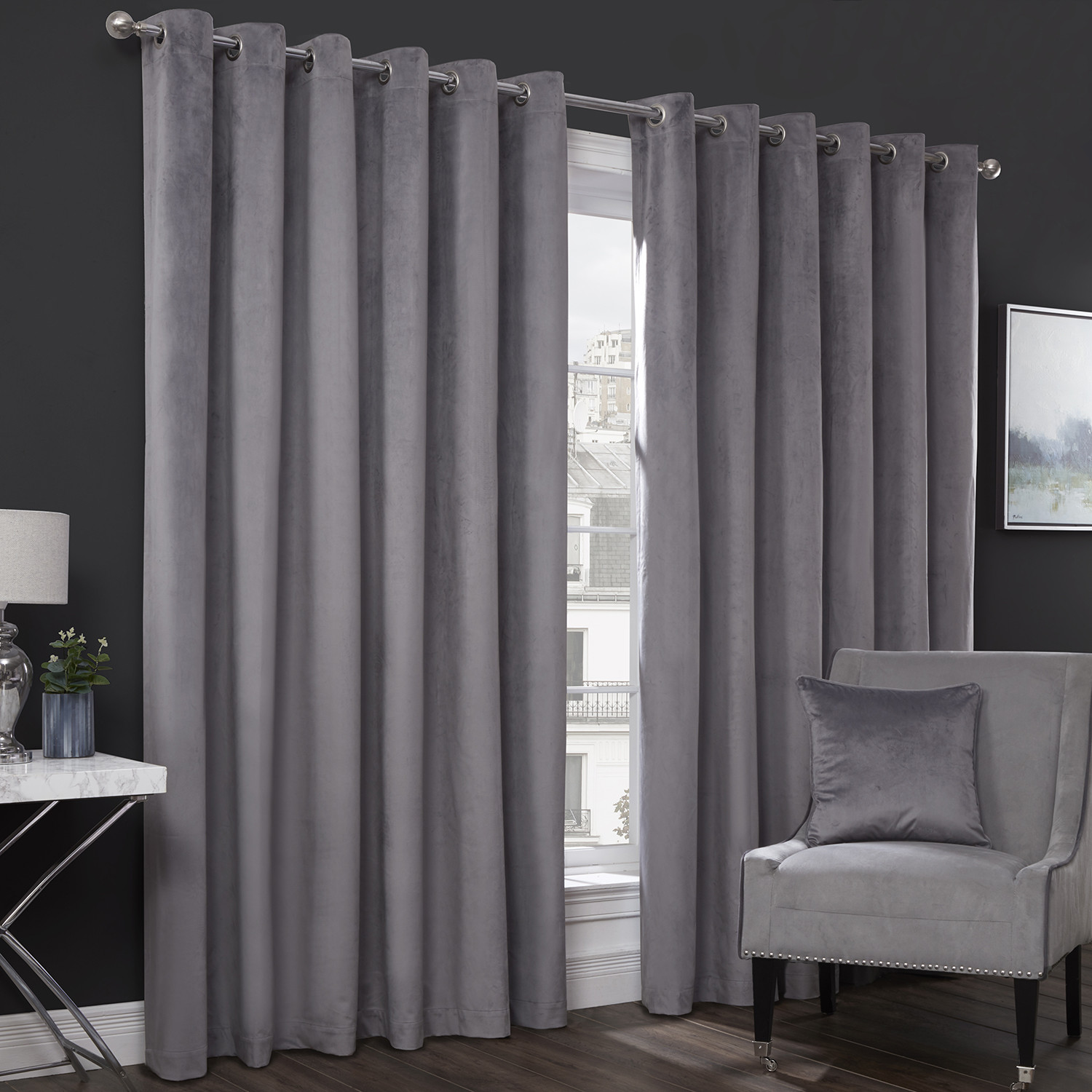 Divante Vermont Charcoal Velvet Blackout Curtain 229cm Image 2