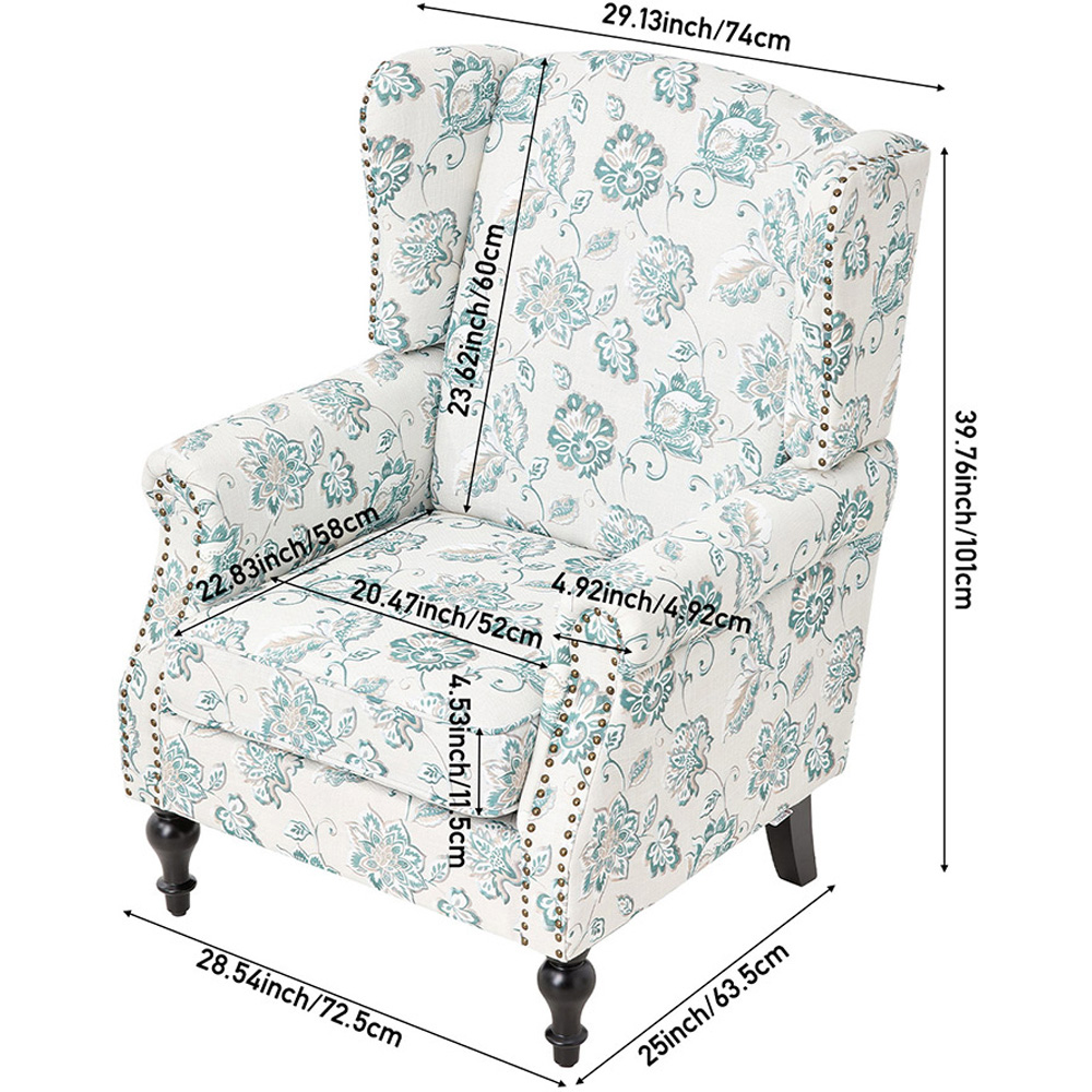 Living and Home White and Green Velvet and Linen Vintage Upholstered Armchair Image 9