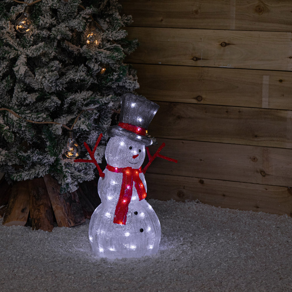 Samuel Alexander White LED Light Up Acrylic Snowman with Top Hat and Scarf Christmas Decoration 55cm Image 9