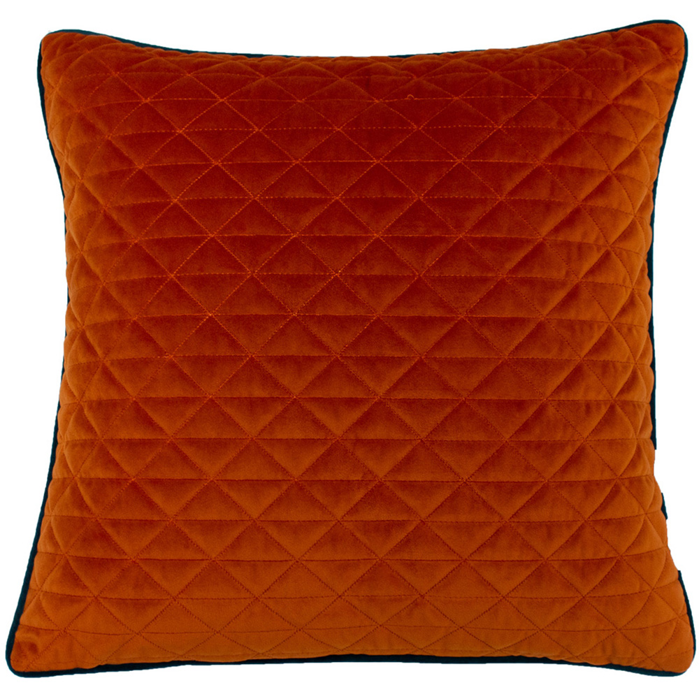 Paoletti Quartz Jaffa Orange and Teal Quilted Velvet Cushion Image 1