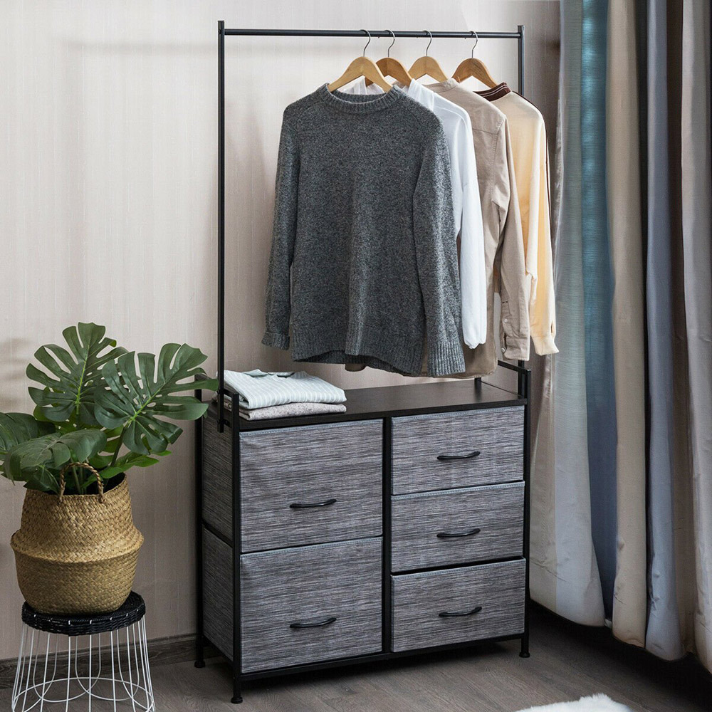 Costway 5 Drawer Storage Unit with Clothes Rack Image 2