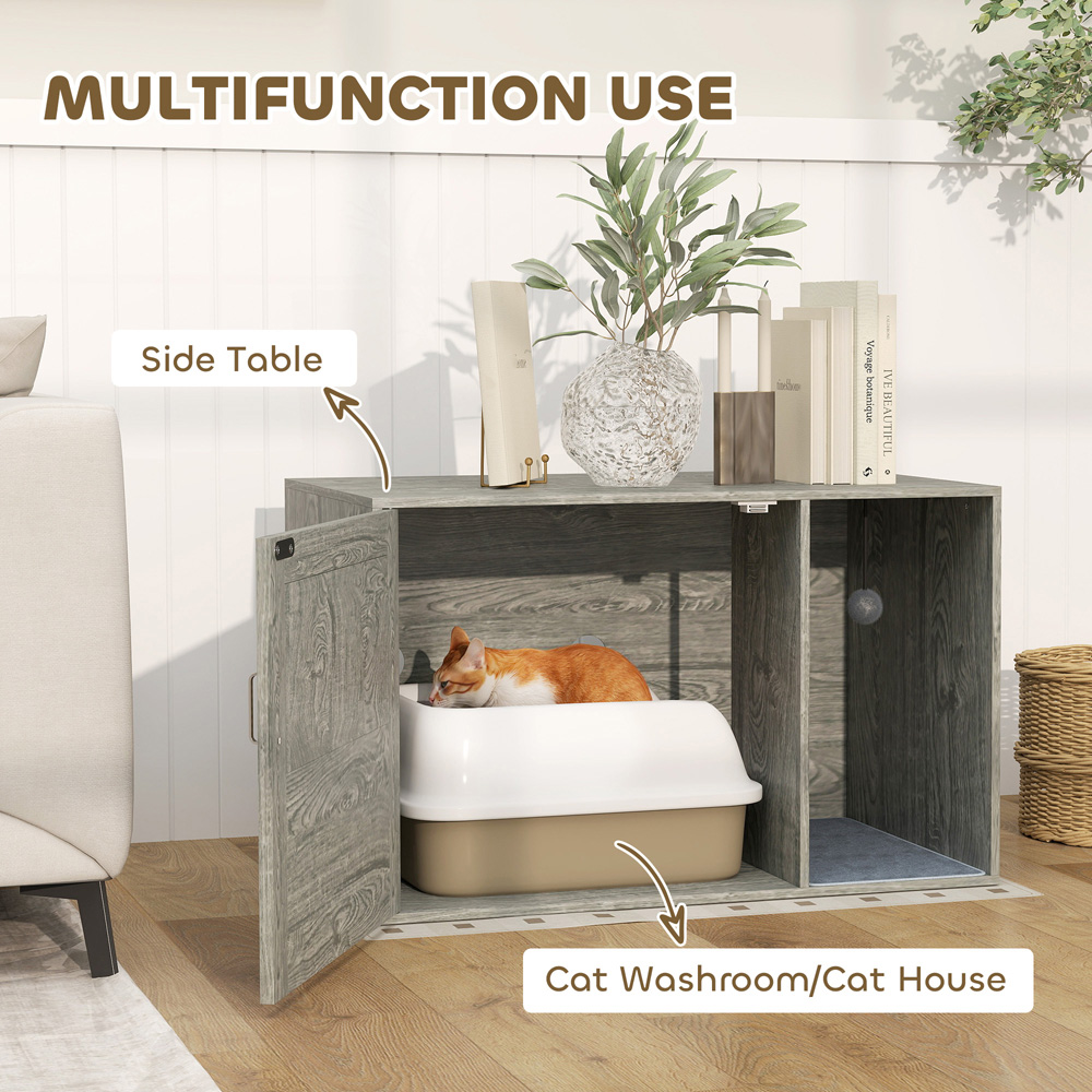 PawHut Rattan Door Cat Litter Box Enclosure with Scratching Mat Image 8