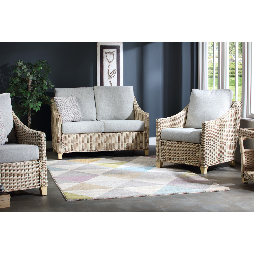 Desser Dijon 2 Seater Natural Rattan Cane Pebble Fabric Sofa Image 4