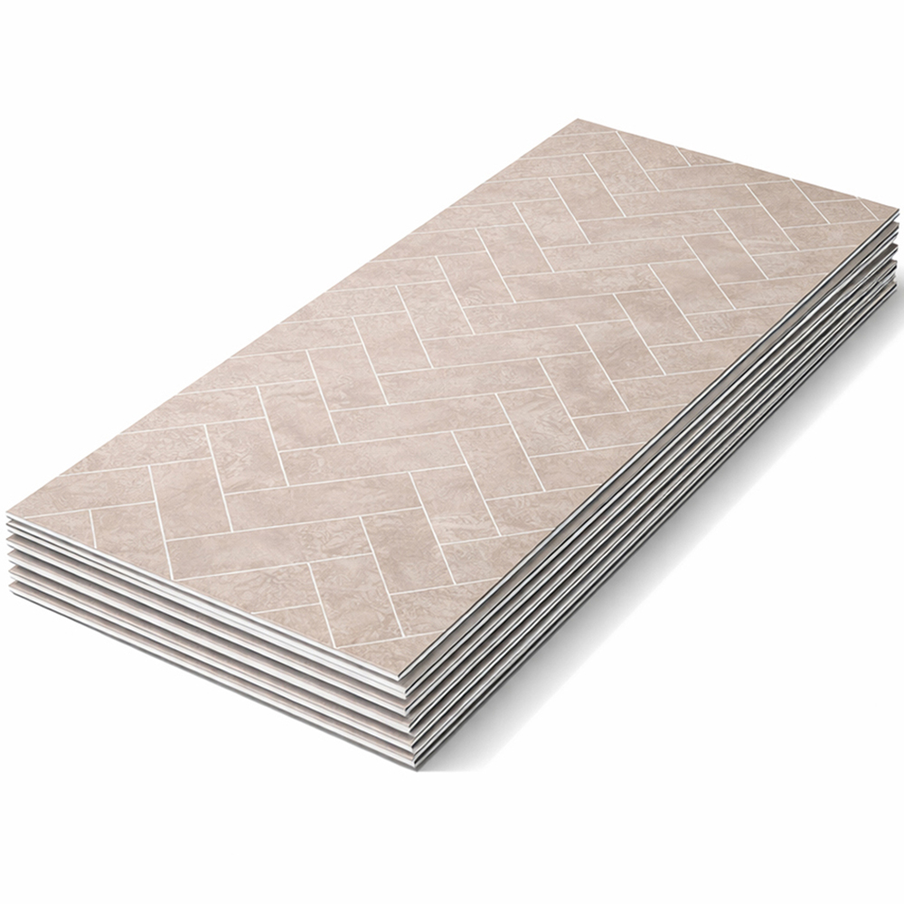 Britwall Light Beige Herringbone Tile Effect Matte Finish Shower Panel 2400 x 1000 x 10mm 3 Pack Image 3