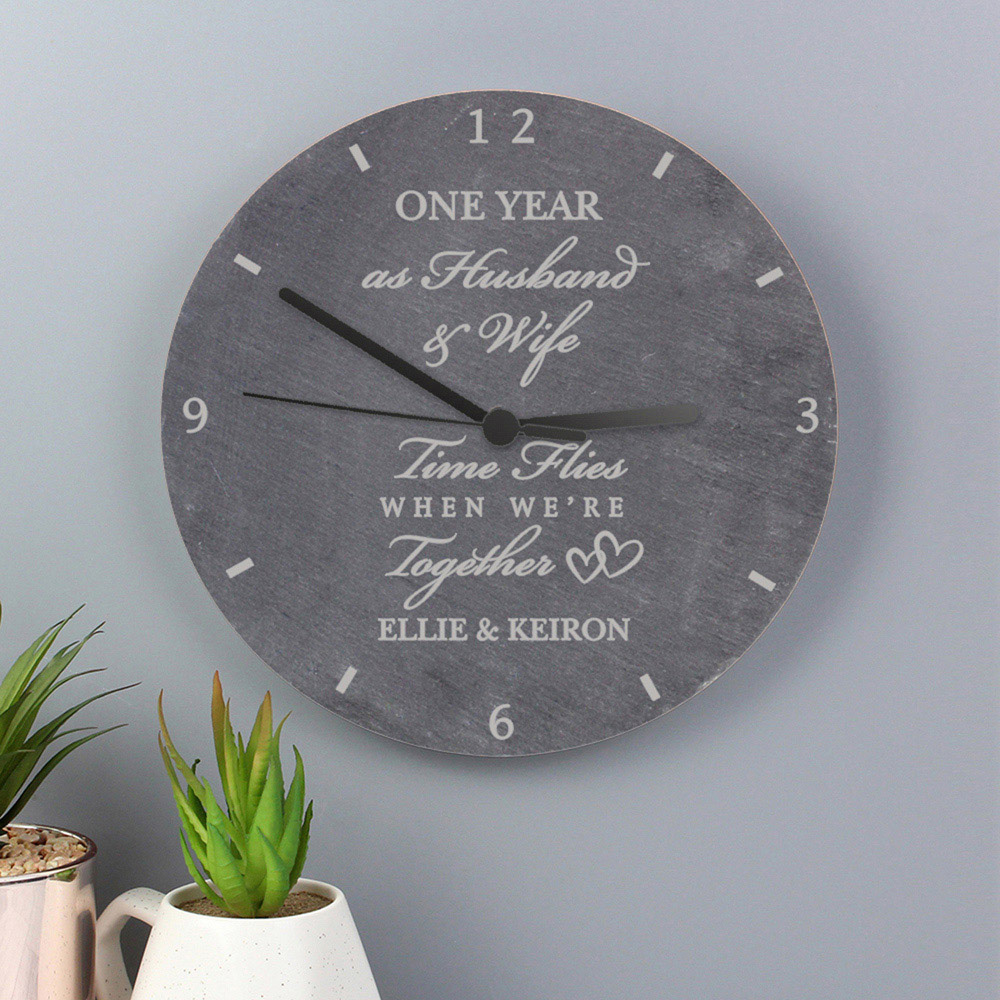 Personalised Memento Personalised Anniversary Slate Clock Image 2
